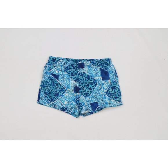 Vintage 70s Rockabilly Mens Medium Lined Hawaiian Shorts Swim Trunks Blue USA
